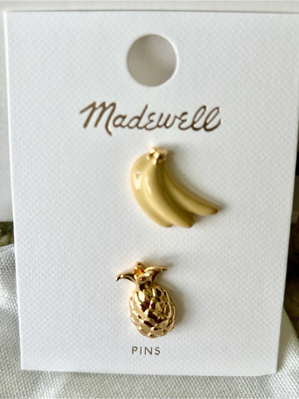 NWT Madewell Gold Tropical Fruit Pin Duo - Pineapple & Banana - Picture 4 of 9